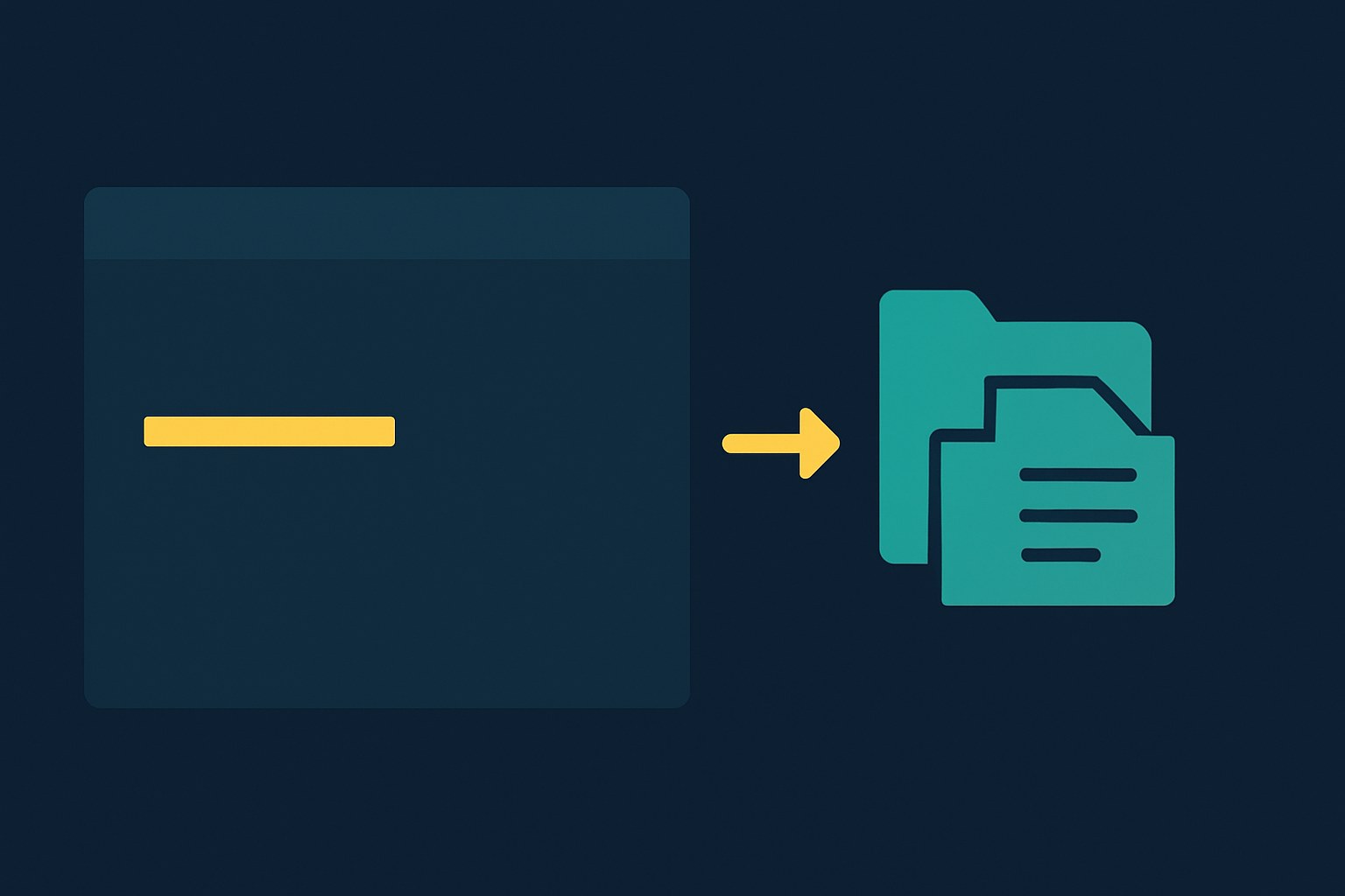 A flat vector illustration showing a terminal window panel connected by an arrow to a file-tree icon, representing Codex CLI operating on a local project directory.