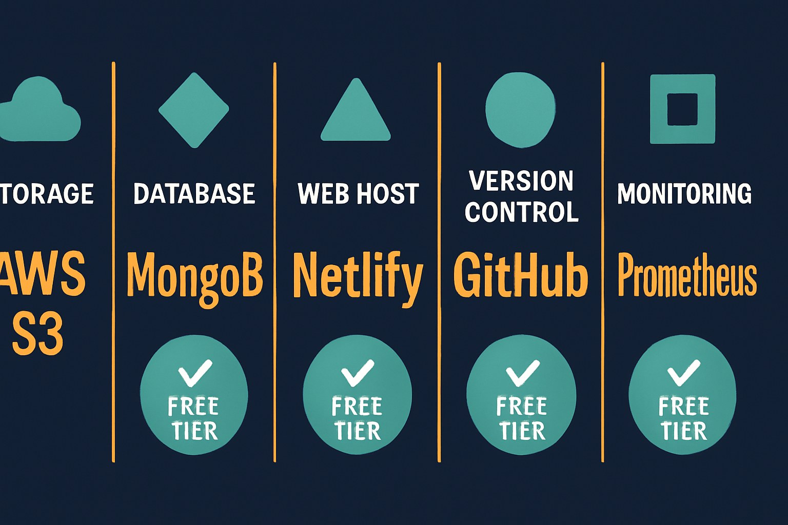 Horizontal scorecard comparing five AI tools across five creative categories, each with a free-tier confirmation badge.