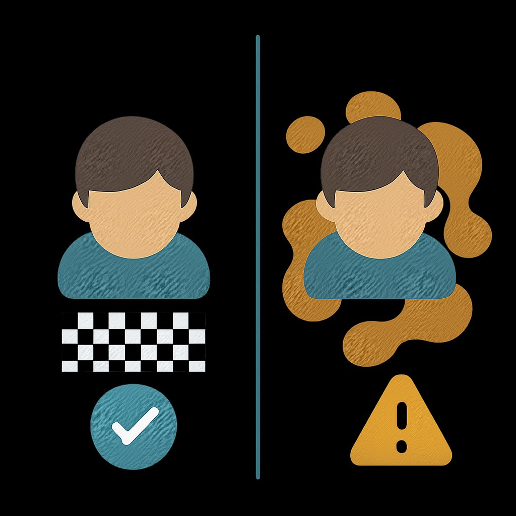 A split comparison showing a character sprite with a clean transparent checkerboard background on the left (aqua checkmark) versus the same sprite with patchy inconsistent background removal on the right (amber warning triangle)